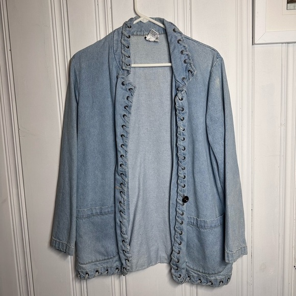 Newport News Boho  Y2k Light wash denim Whipstitch Jean blazer Jacket Size M - Picture 1 of 4